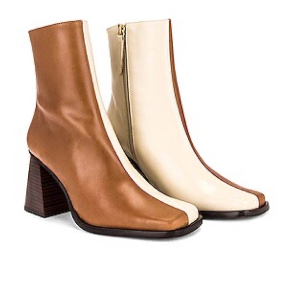 Bicolor Brown and Beige Leather Boots